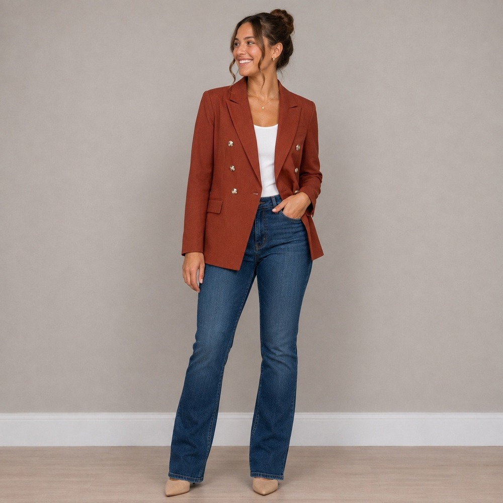 Nine West Womens Double Breasted Blazer Rust Marsala Flower WW21Z508RS2 Size M